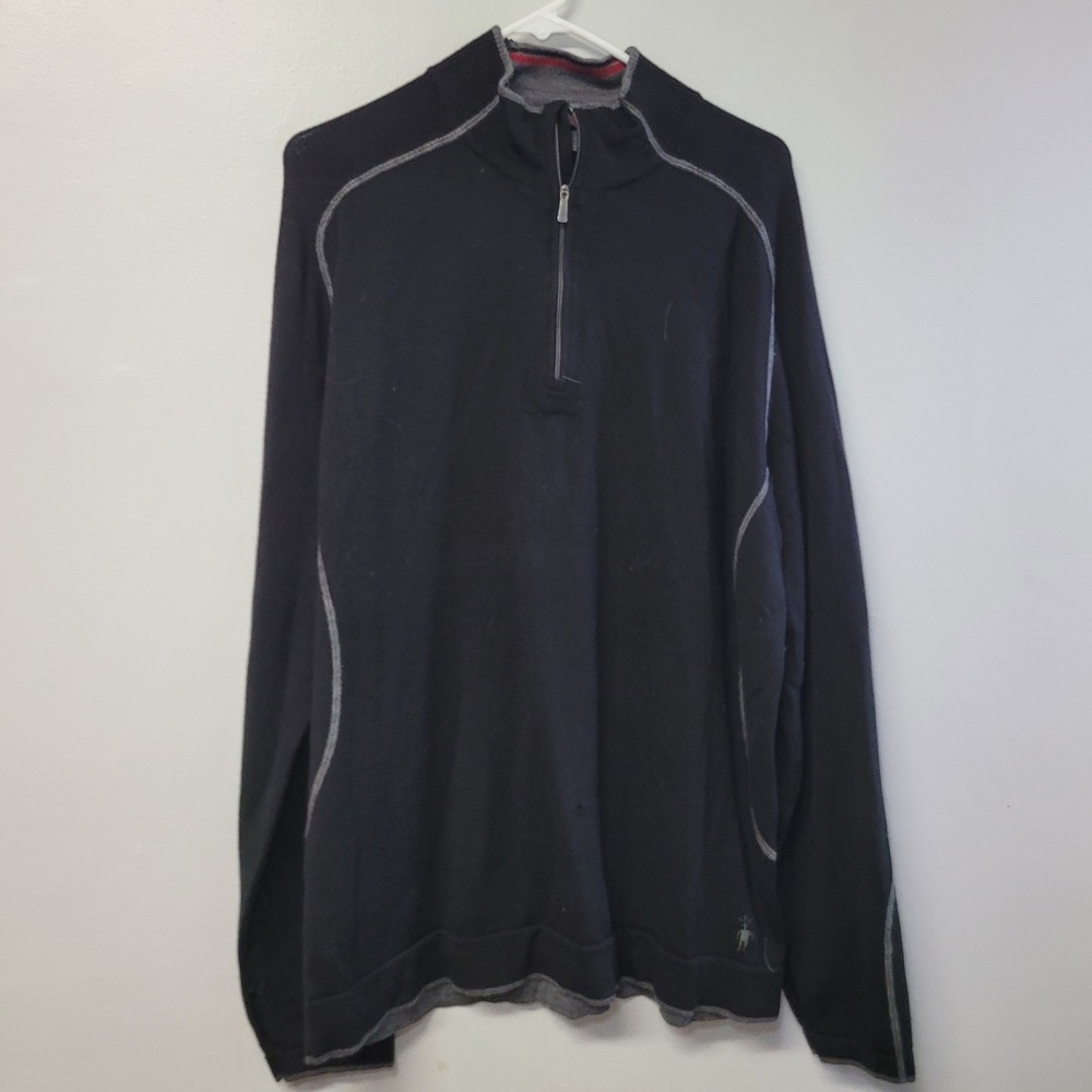 Smartwool Mens XL Black Merino Wool Quarter Zip Pullover Sweater